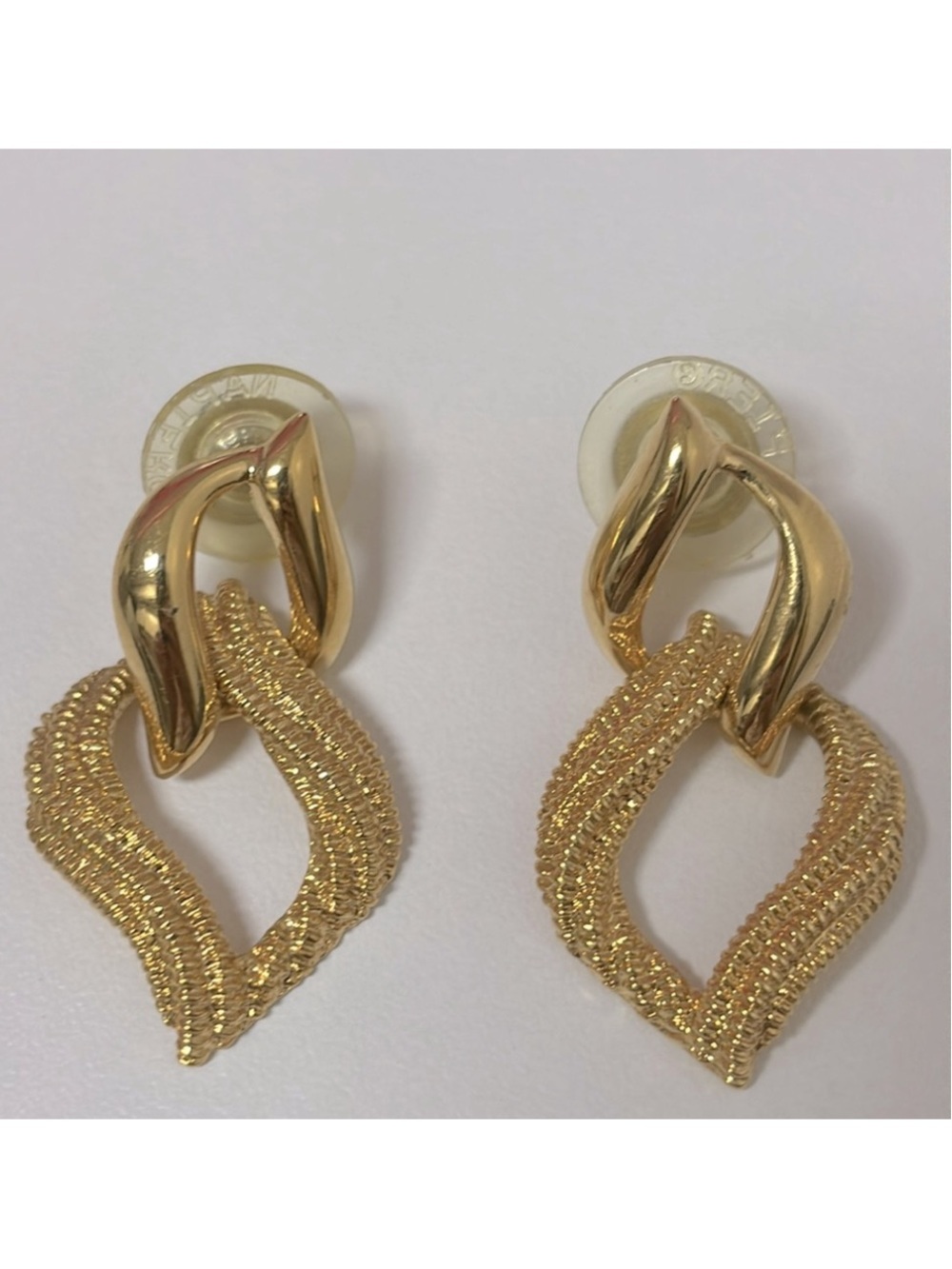 Vintage Napier Gold Smooth and Diamond Cut Door Knocker Pierced Earrings